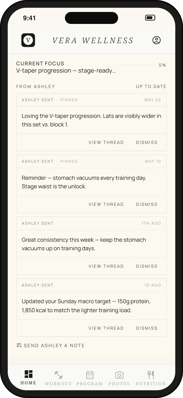 Phone: client home with the coach's video check-in playing